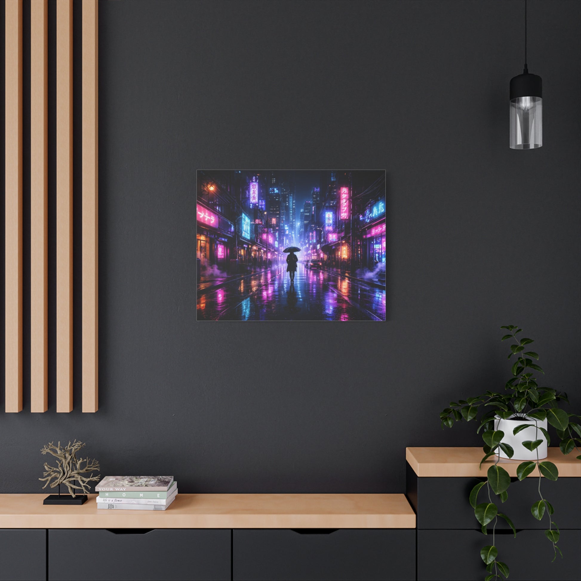 Neon Rain City Canvas Print – Futuristic Cyberpunk Wall Art, canvas wall art, gallery image 55 of 76