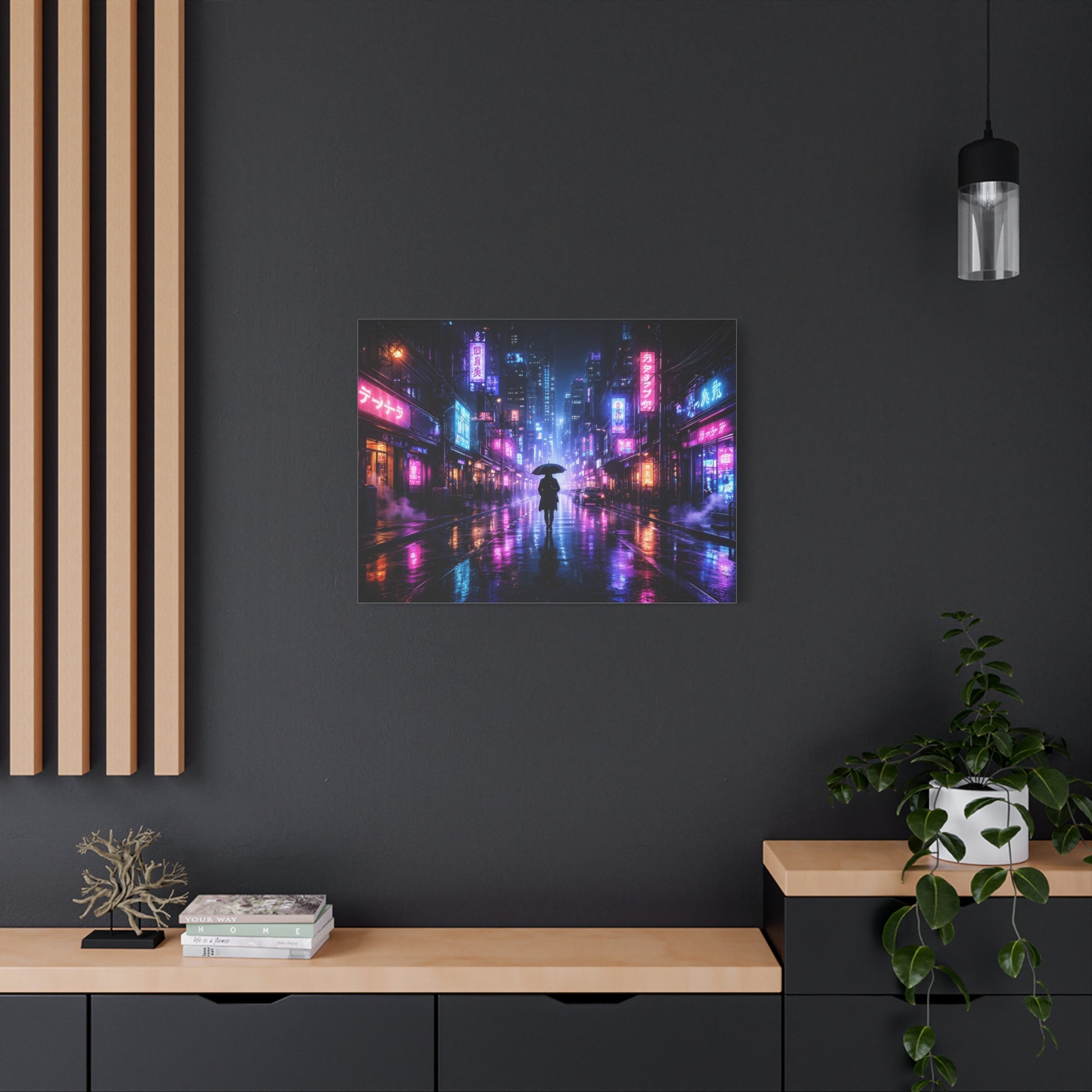Neon Rain City Canvas Print – Futuristic Cyberpunk Wall Art, canvas wall art, gallery image 58 of 76