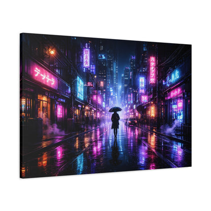 Neon Rain City Canvas Print – Futuristic Cyberpunk Wall Art, canvas wall art, gallery image 59 of 76