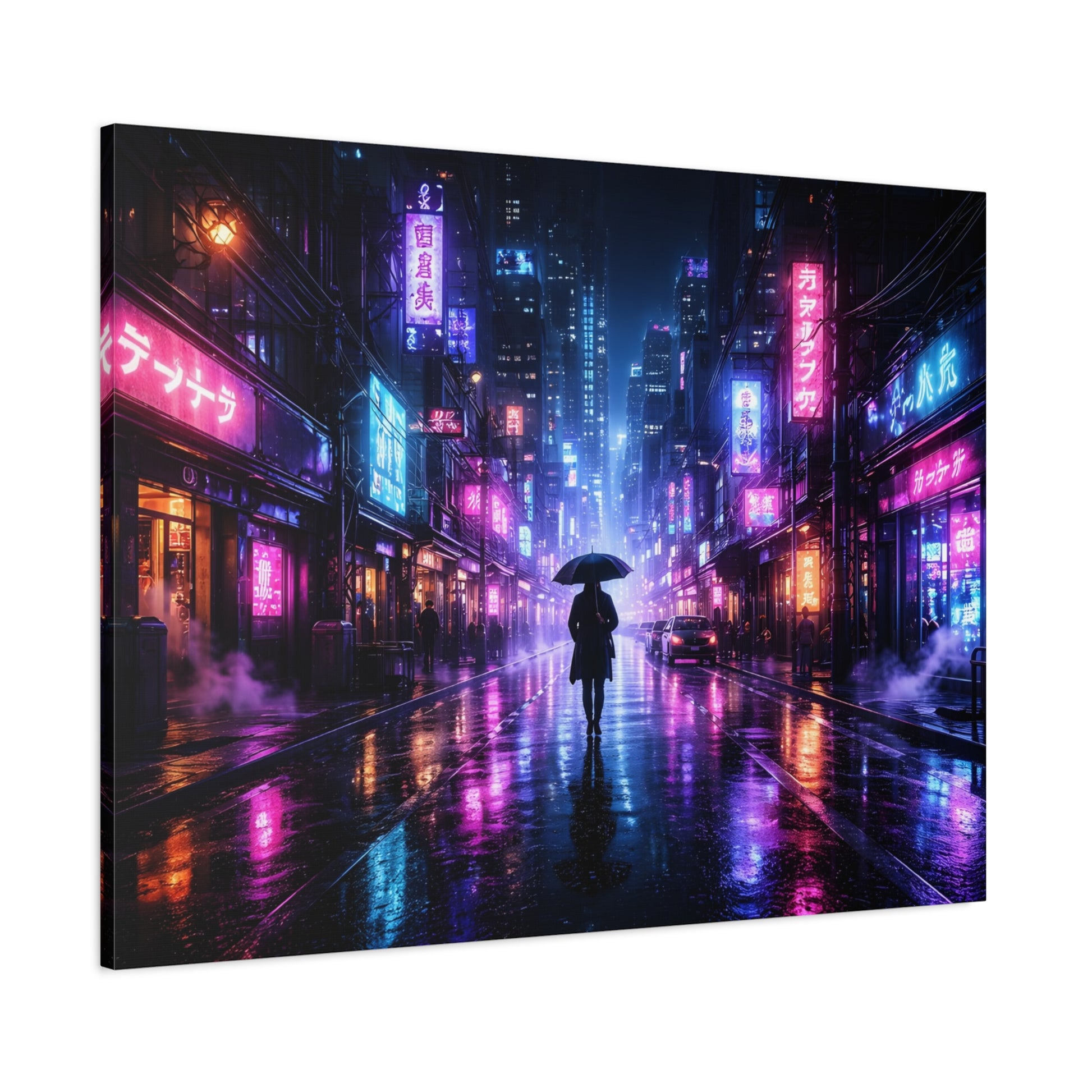 Neon Rain City Canvas Print – Futuristic Cyberpunk Wall Art, canvas wall art, gallery image 62 of 76