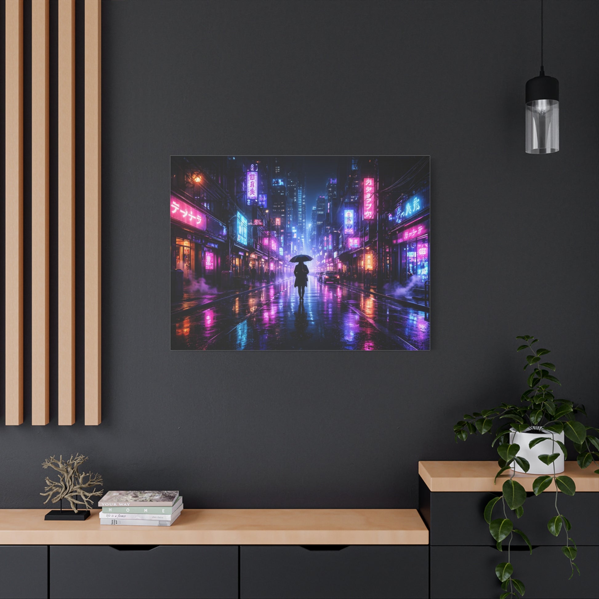 Neon Rain City Canvas Print – Futuristic Cyberpunk Wall Art, canvas wall art, gallery image 64 of 76