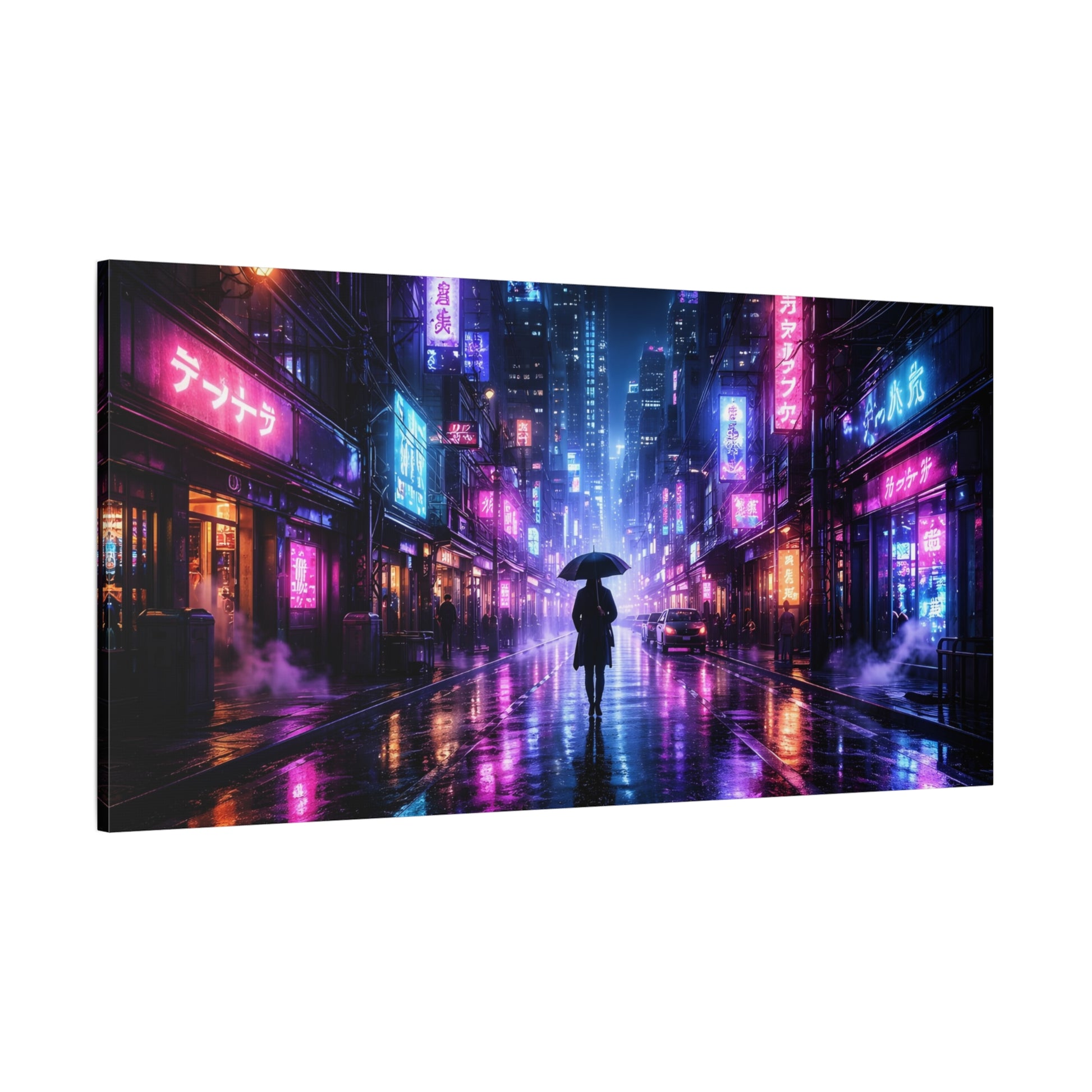 Neon Rain City Canvas Print – Futuristic Cyberpunk Wall Art, canvas wall art, gallery image 65 of 76