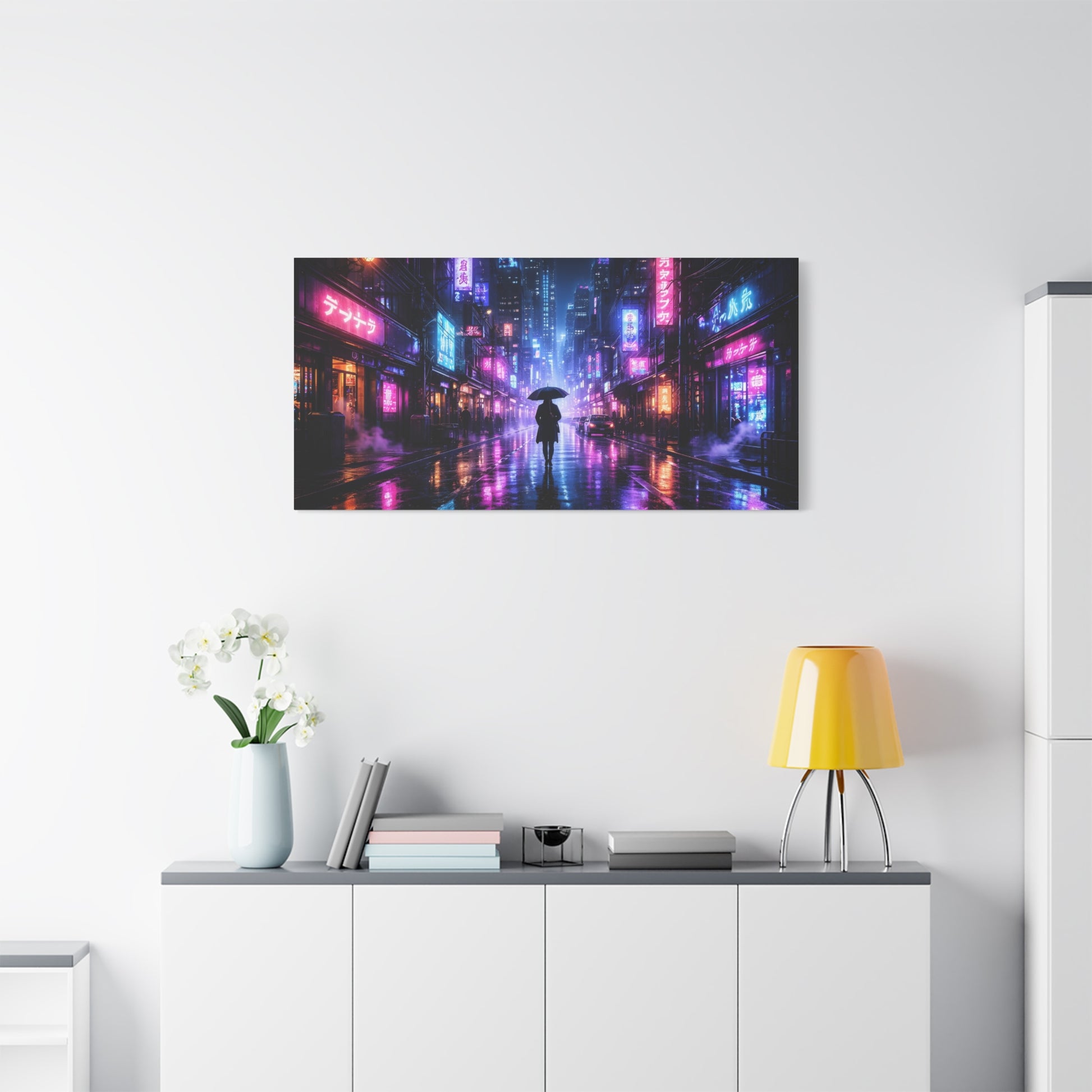 Neon Rain City Canvas Print – Futuristic Cyberpunk Wall Art, canvas wall art, gallery image 66 of 76