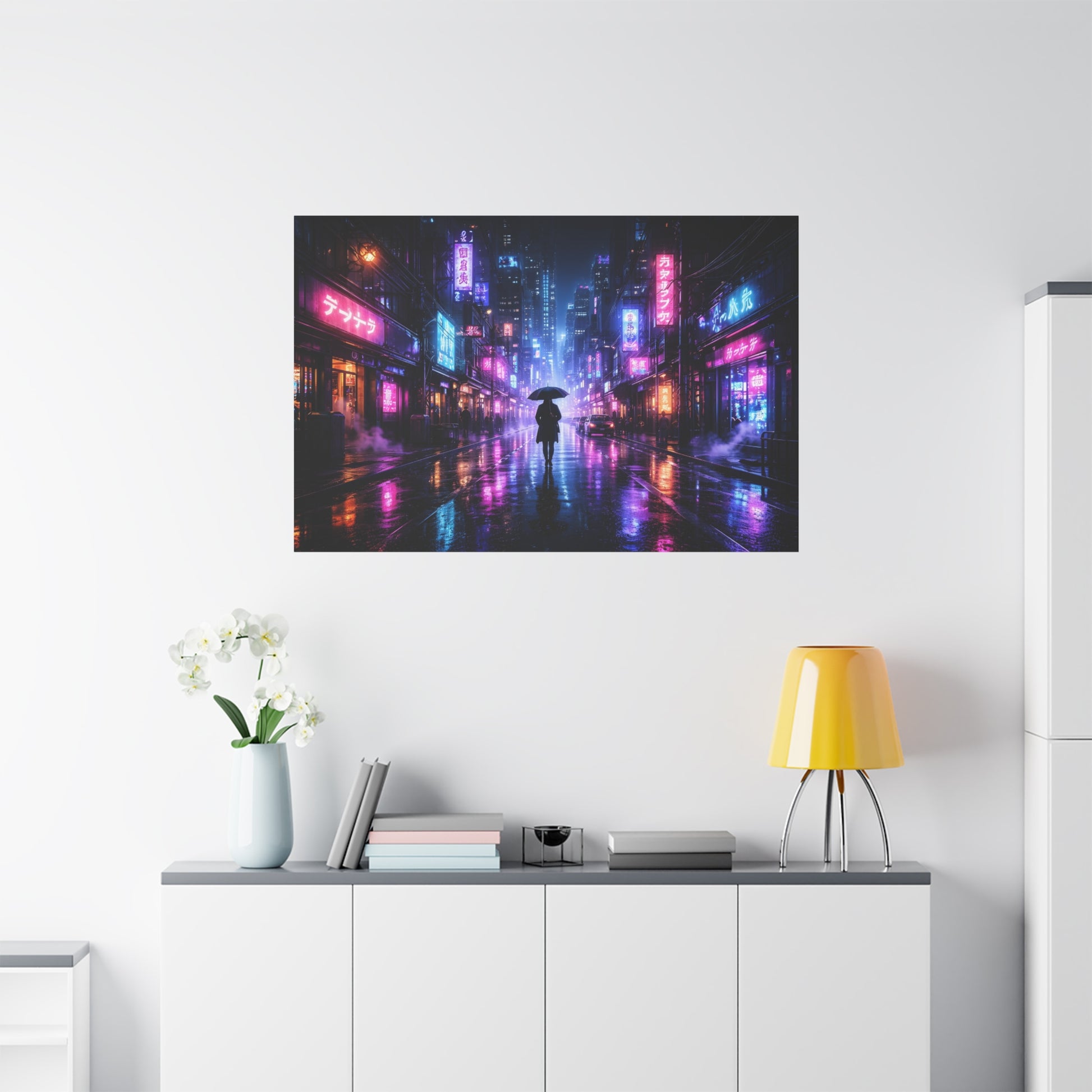 Neon Rain City Canvas Print – Futuristic Cyberpunk Wall Art, canvas wall art, gallery image 69 of 76