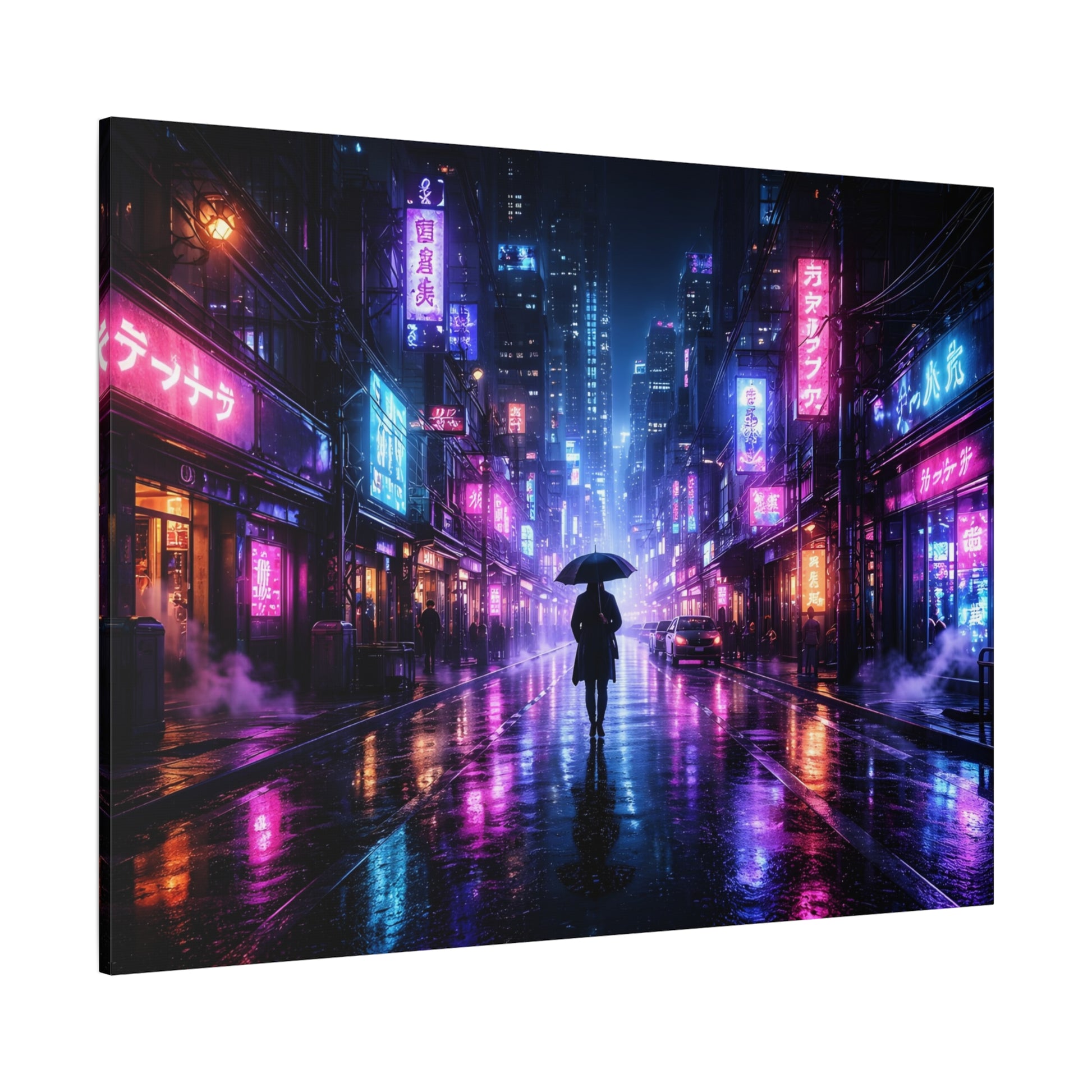 Neon Rain City Canvas Print – Futuristic Cyberpunk Wall Art, canvas wall art, gallery image 71 of 76