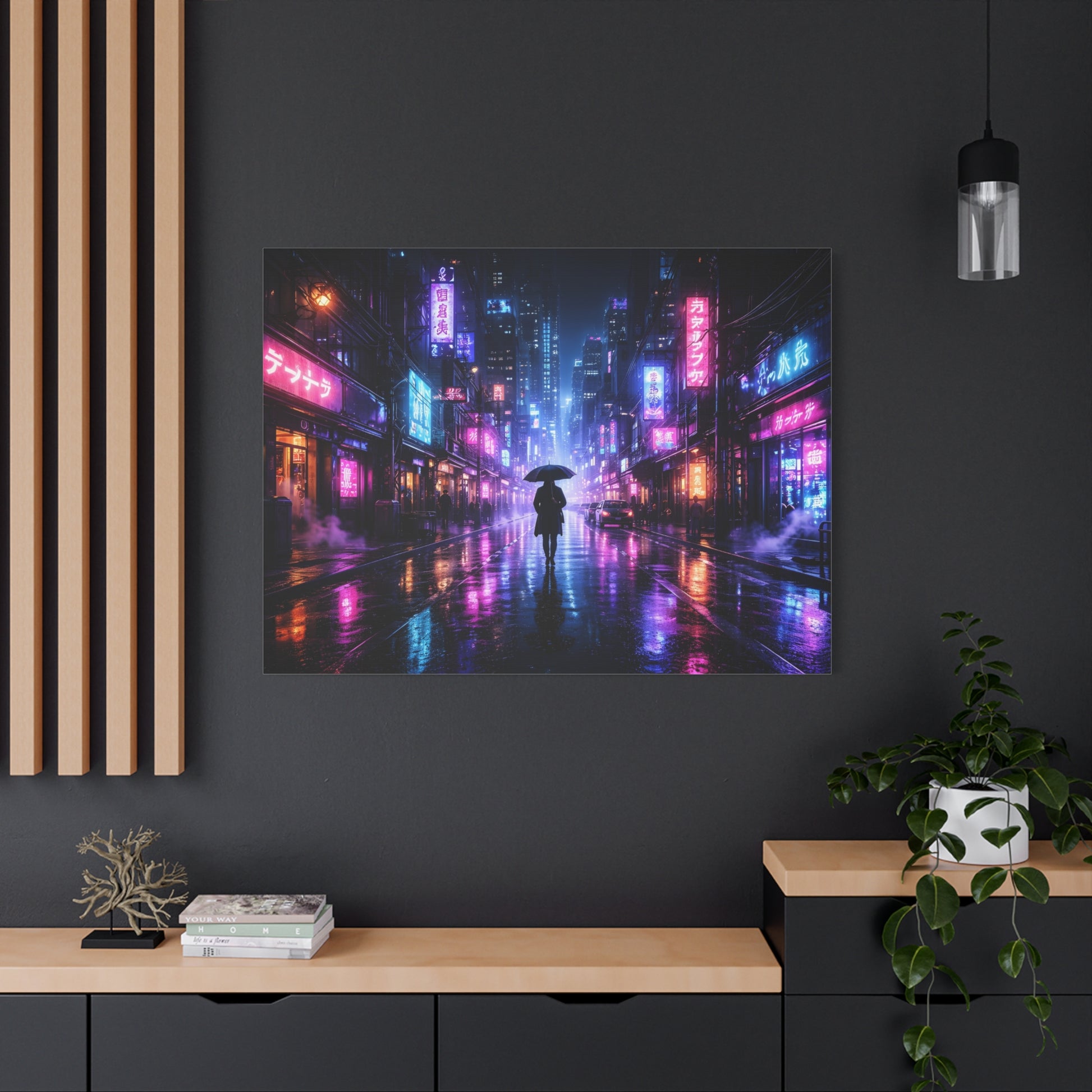 Neon Rain City Canvas Print – Futuristic Cyberpunk Wall Art, canvas wall art, gallery image 73 of 76