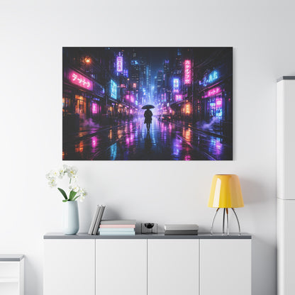 Neon Rain City Canvas Print – Futuristic Cyberpunk Wall Art, canvas wall art, gallery image 75 of 76