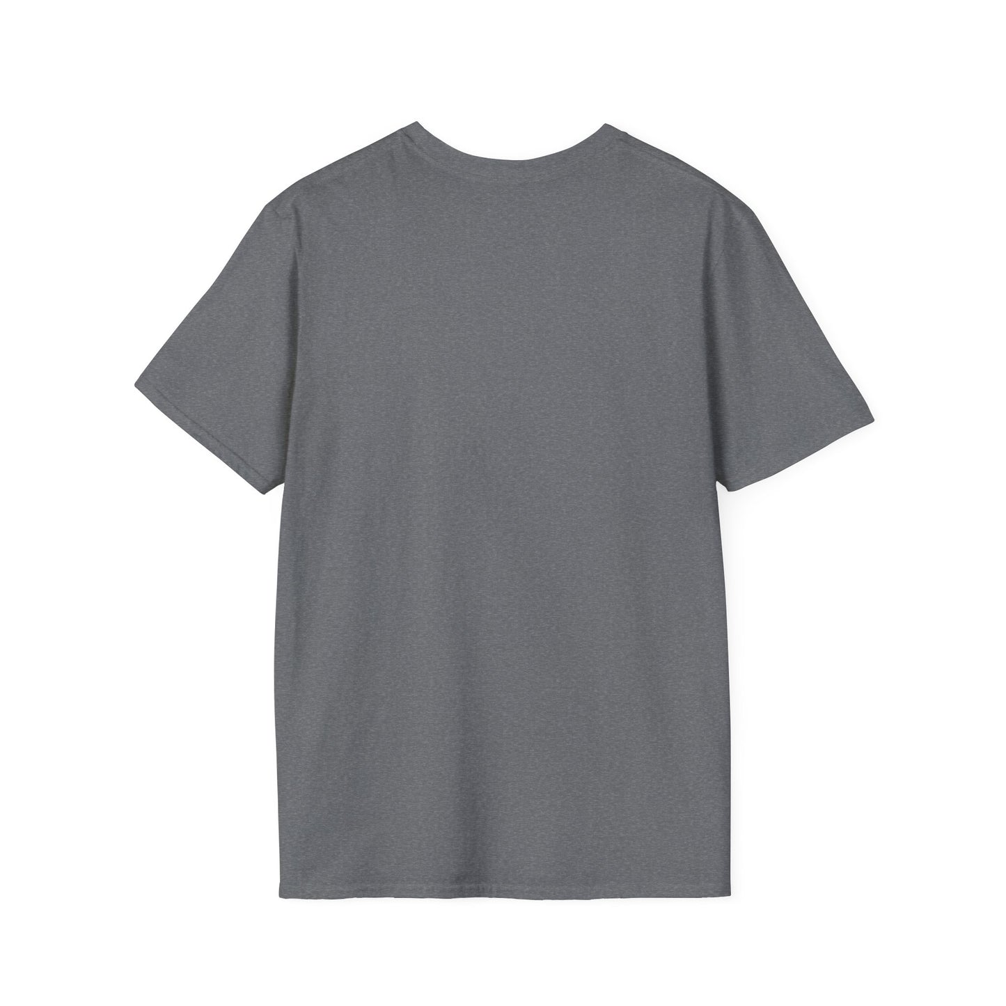 Back view of a heather gray short-sleeve T-shirt laid flat.