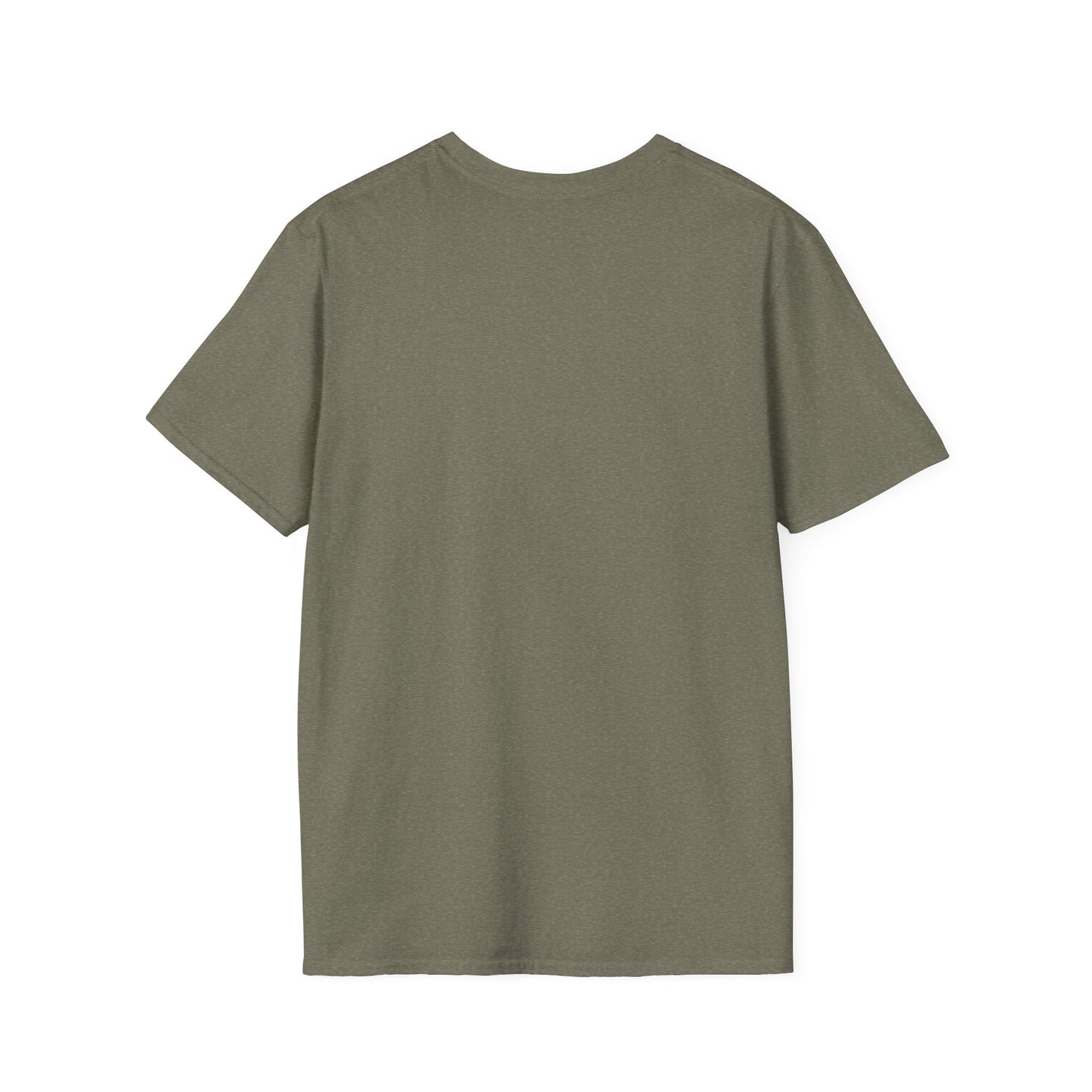 Back view of an olive green short-sleeve T-shirt with no visible prints or patterns.