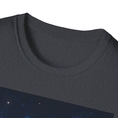 Close-up of a dark gray heather crew-neck T-shirt showing the neckline.