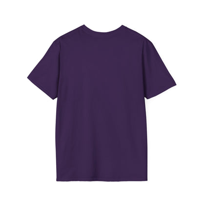 Back view of a solid purple short-sleeve T-shirt hanging flat with no visible graphics.