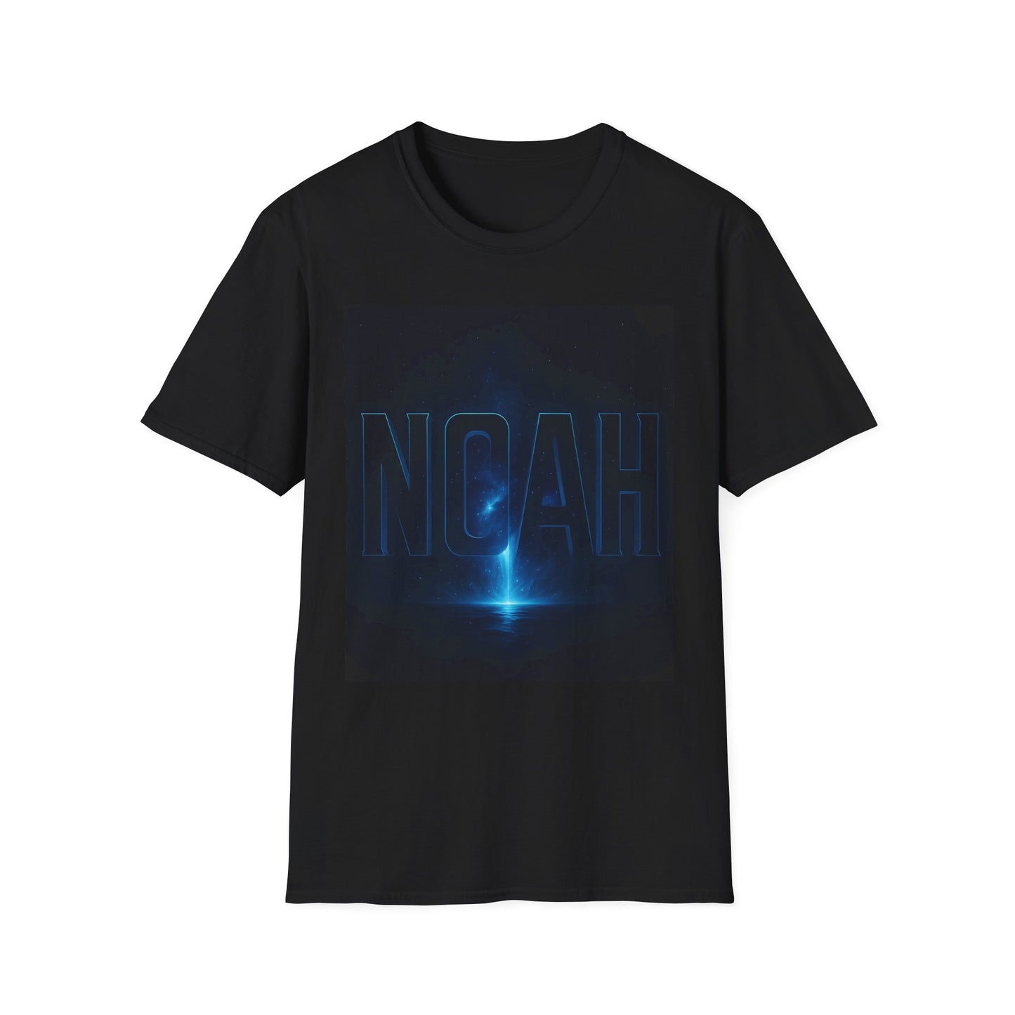 Black crew-neck t-shirt featuring a blue space-themed NOAH graphic on the front.