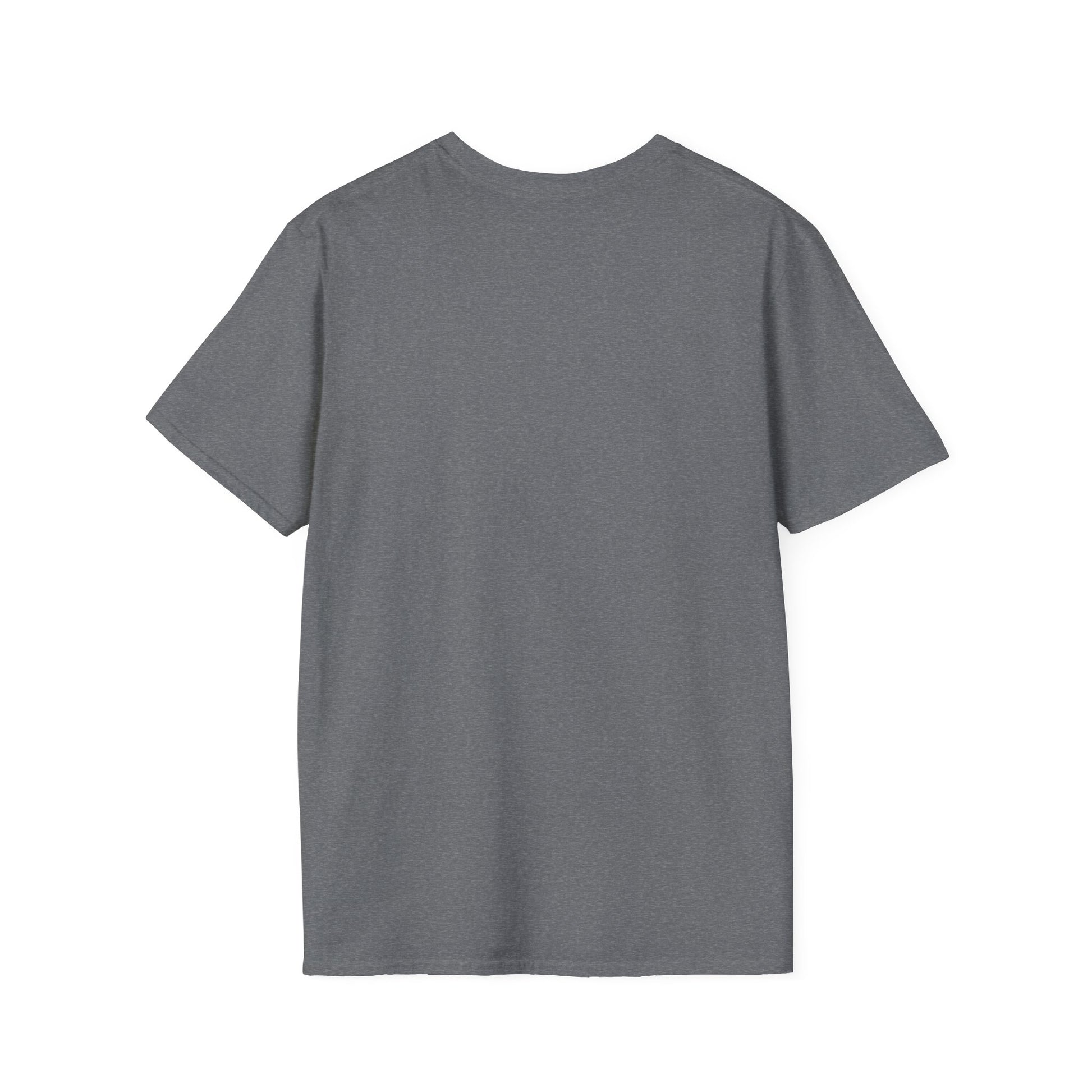 Grey short-sleeve T-shirt viewed from the back, plain heather fabric, on a white background.