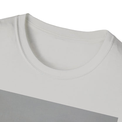 Close-up of a white crew-neck T-shirt with a light gray diagonal stripe across the front.