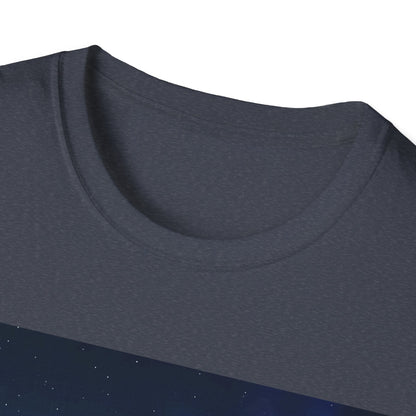 Dark gray crew-neck T-shirt close-up showing textured fabric and ribbed collar.