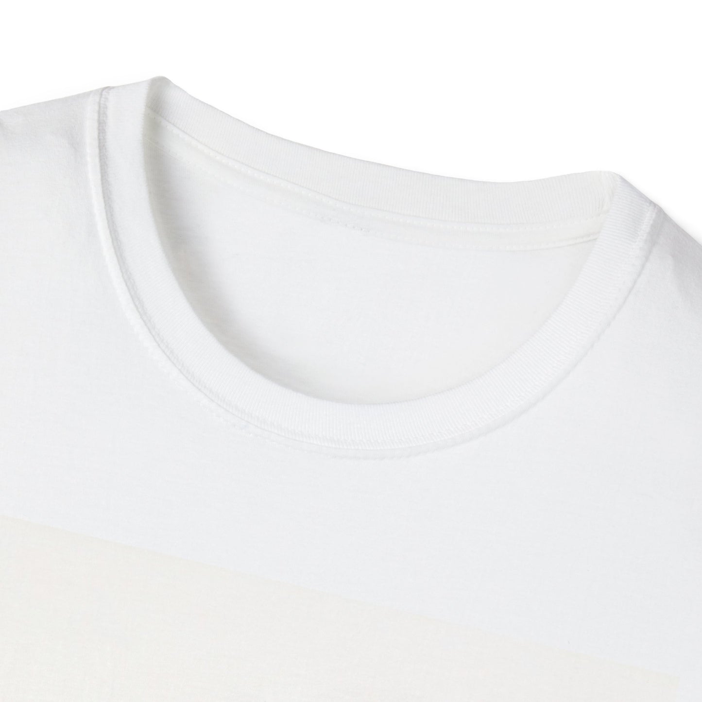 Close-up of a white crew-neck T-shirt with visible stitching around the collar.