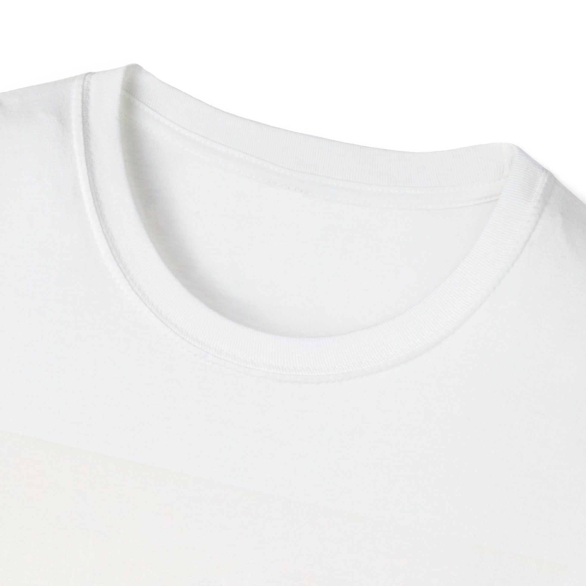 Close-up of a white crew-neck T-shirt with visible stitching around the collar.