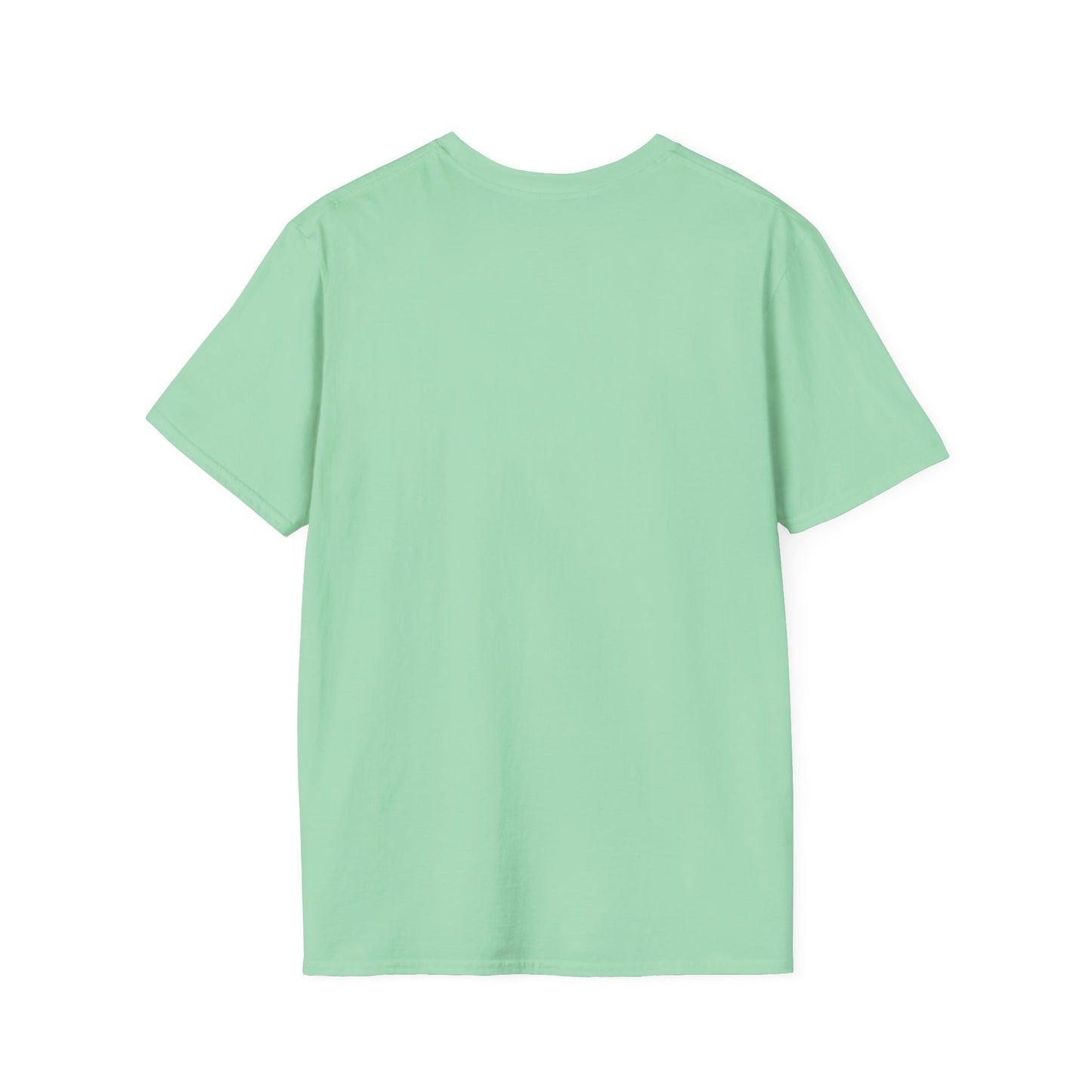 Back view of a light mint green short-sleeve T-shirt with a plain, smooth fabric.