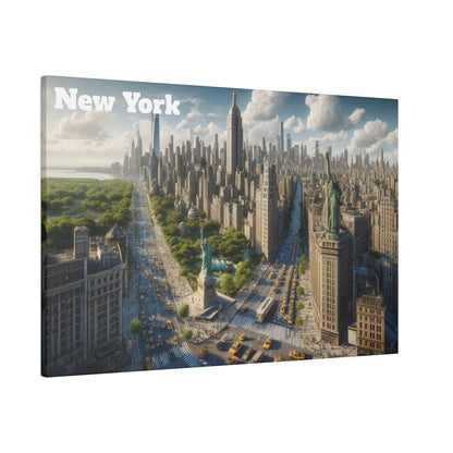 Canvas print of the New York City skyline with Central Park on the left and the Statue of Liberty in the foreground.