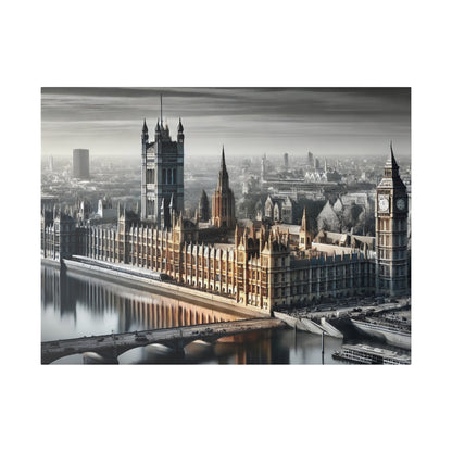 Canvas print of the London skyline featuring the Houses of Parliament and Big Ben beside the River Thames.