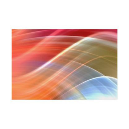 Abstract close-up of multicolored curved light streaks in orange, red, blue and green.