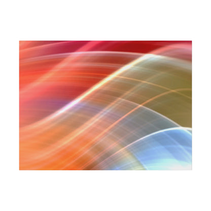 Abstract close-up of colorful curved bands in red, orange, yellow, and blue.