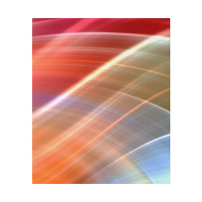 Close-up of multicolored, diagonal plastic sheets with gradient reds, oranges, and blues.