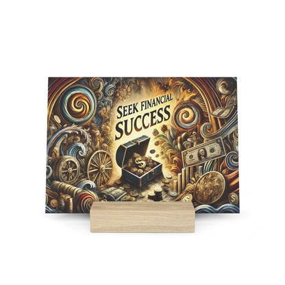 Colorful fantasy poster showing a treasure chest spilling coins and the bold words “Seek Financial Success.”