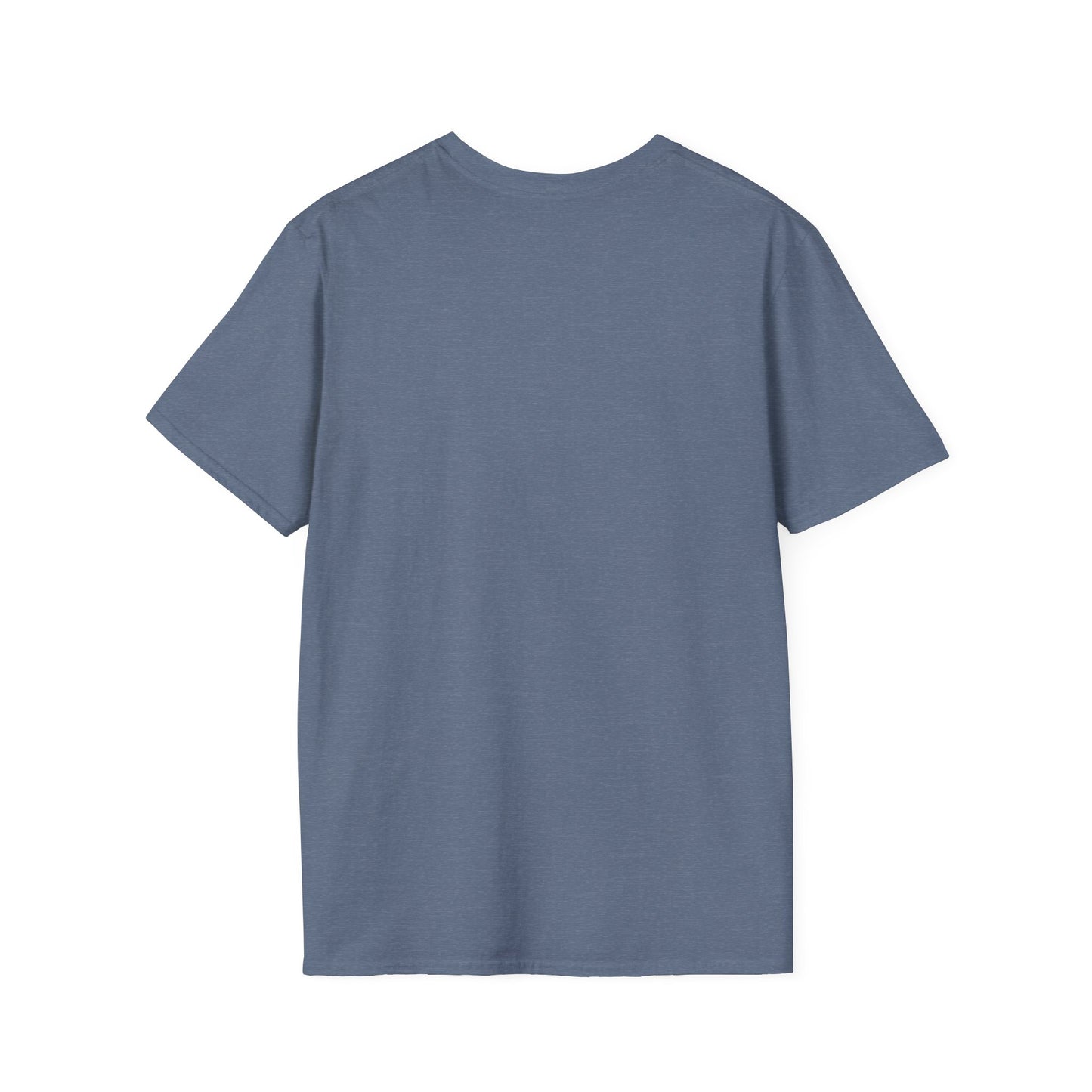 Blue short-sleeve T-shirt shown from the back with a plain, heathered fabric.