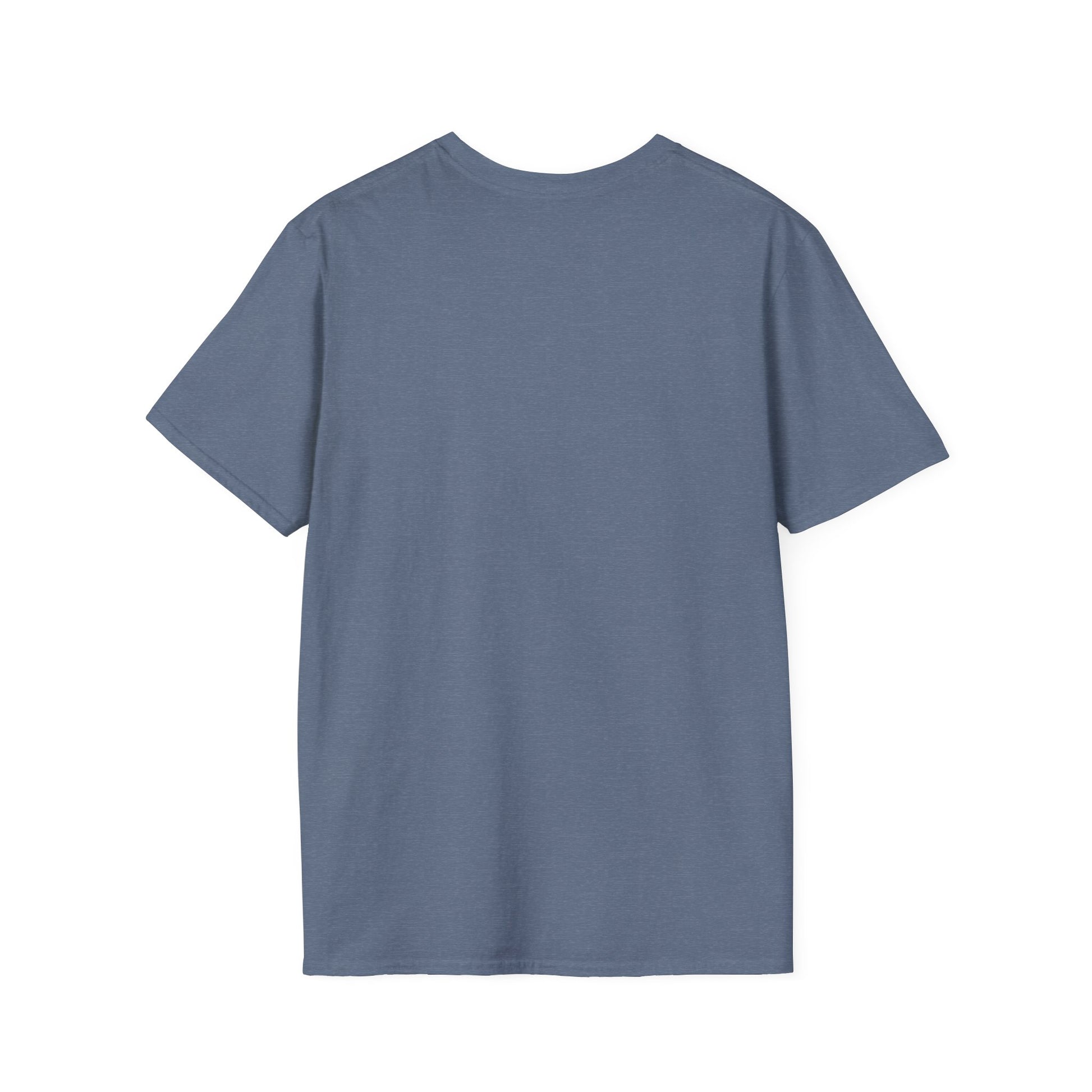 Blue short-sleeve T-shirt shown from the back with a plain, heathered fabric.