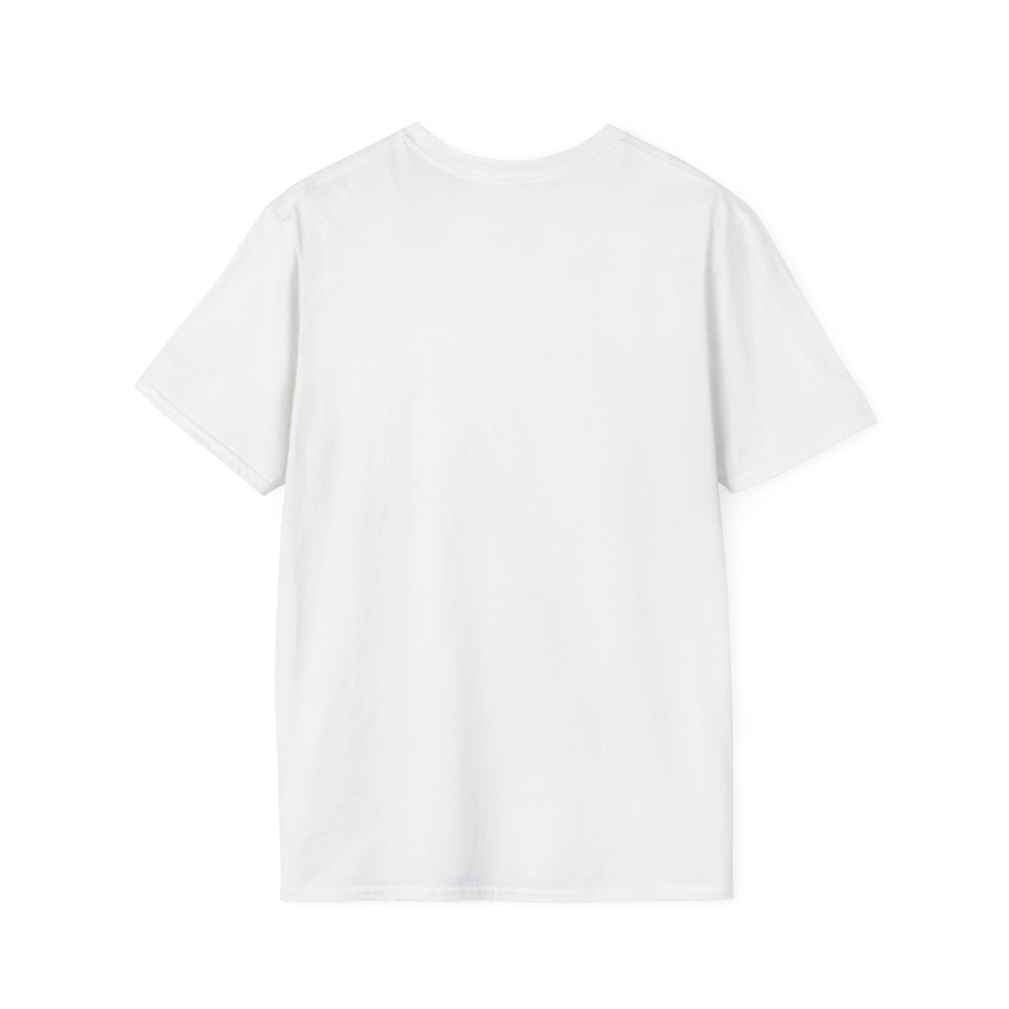 White short-sleeve T-shirt shown from the back with a round neckline and plain fabric.