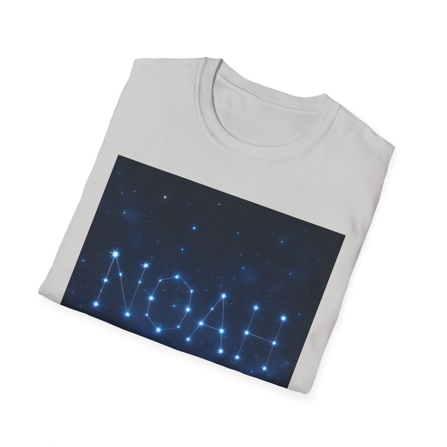 White T-shirt featuring a dark blue rectangular starry sky graphic with a constellation-style line drawing spelling “Nova.”