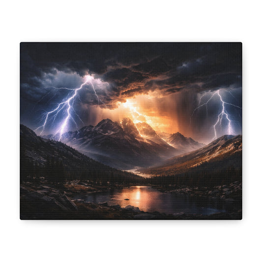 Storm Over the Mountains Canvas – Dramatic Lightning Landscape Wall Art, canvas wall art, gallery image 1 of 76