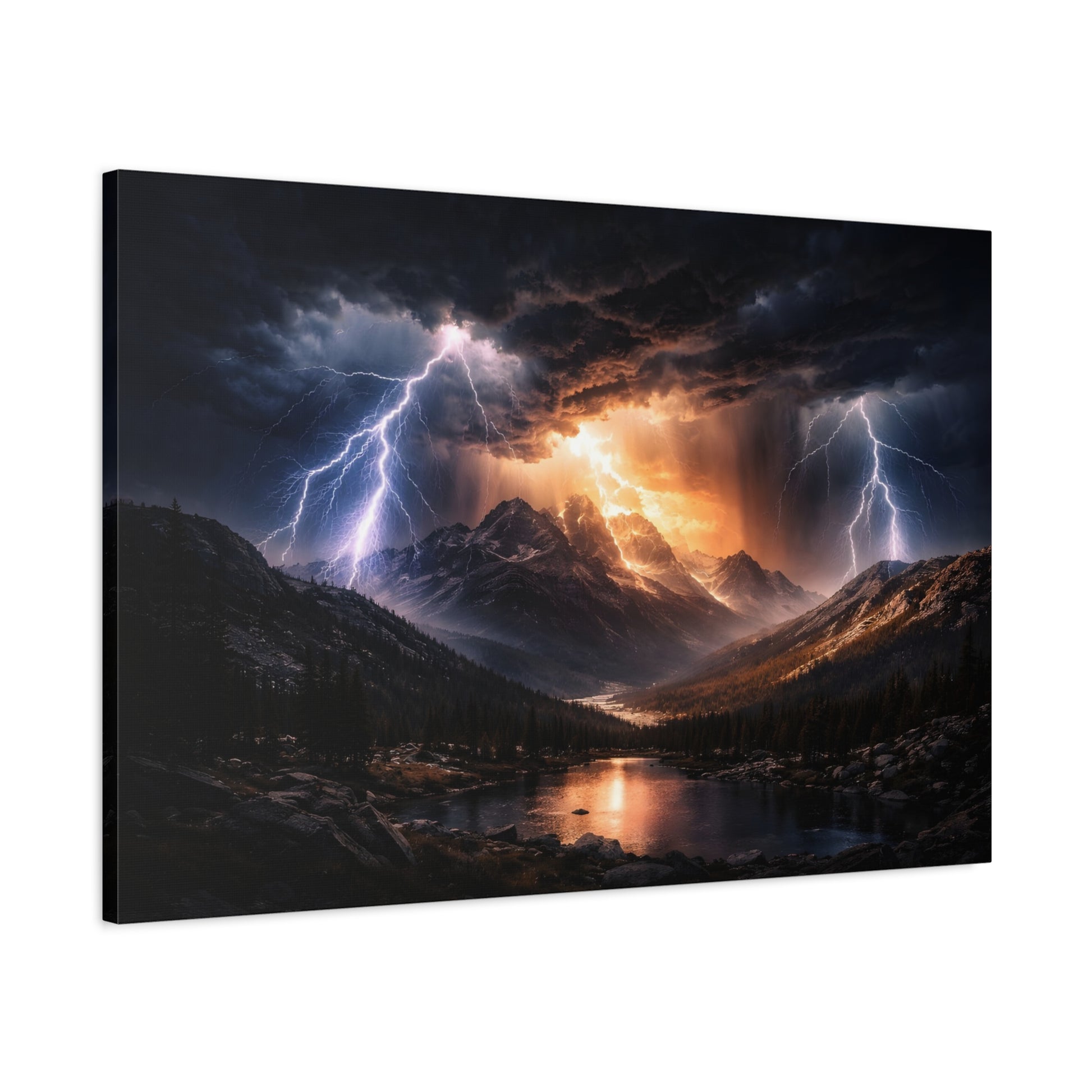 Storm Over the Mountains Canvas – Dramatic Lightning Landscape Wall Art, canvas wall art, gallery image 56 of 76