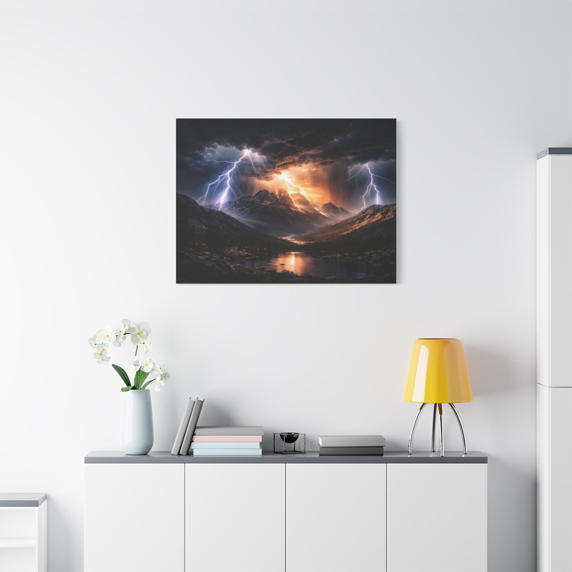 Storm Over the Mountains Canvas – Dramatic Lightning Landscape Wall Art, canvas wall art, gallery image 60 of 76