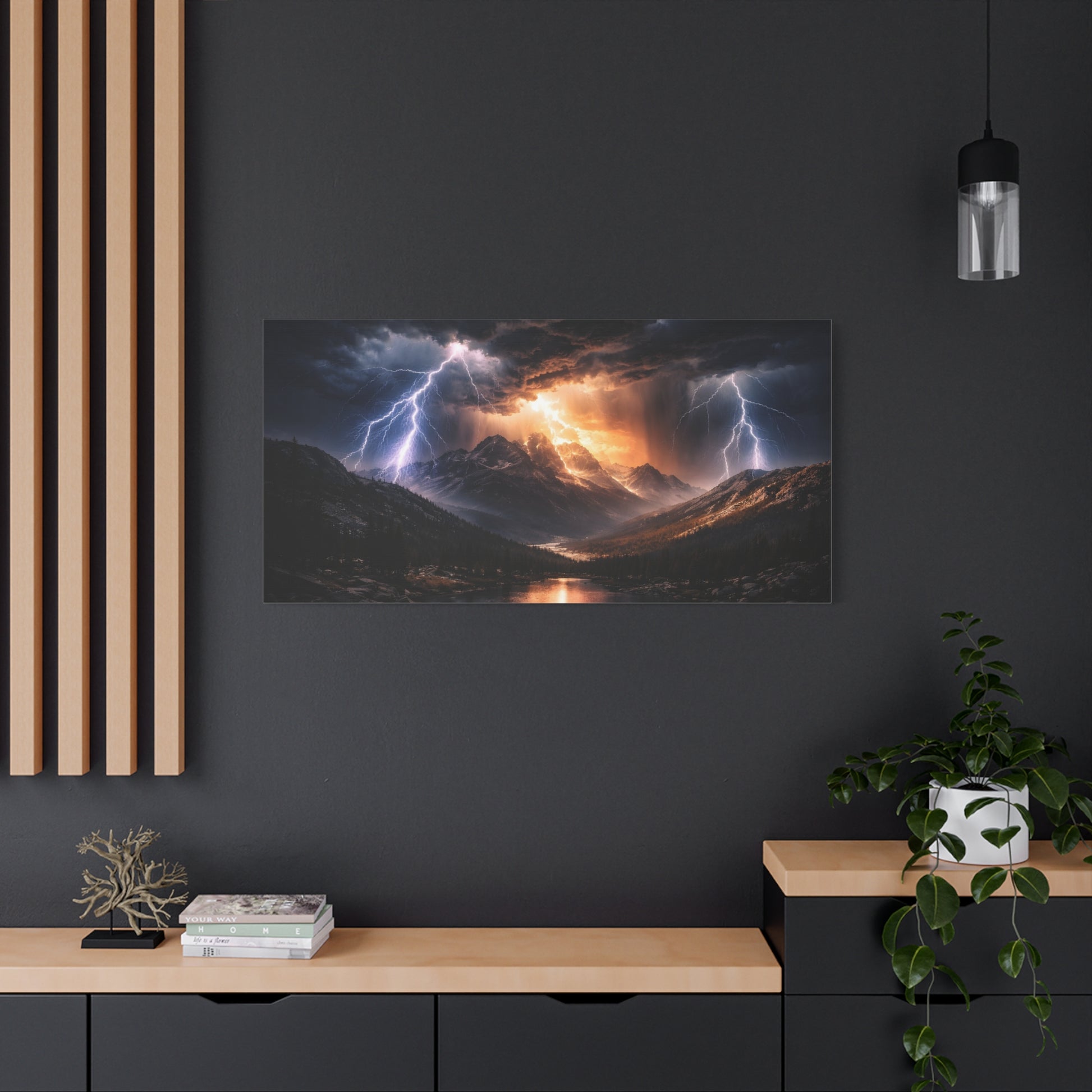 Storm Over the Mountains Canvas – Dramatic Lightning Landscape Wall Art, canvas wall art, gallery image 67 of 76