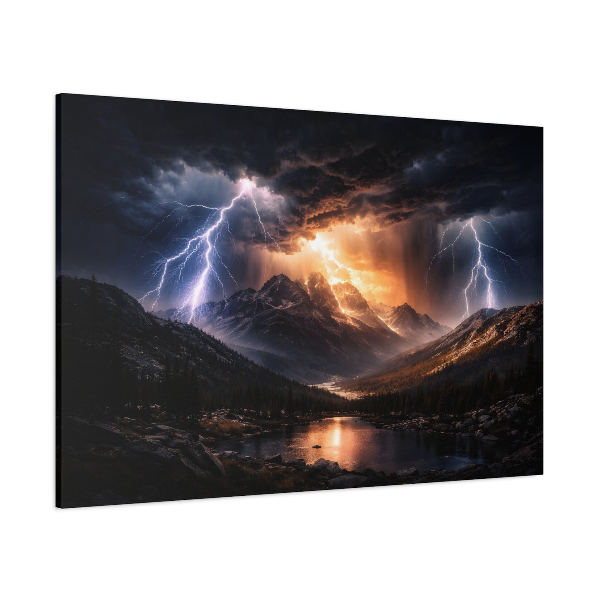Storm Over the Mountains Canvas – Dramatic Lightning Landscape Wall Art, canvas wall art, gallery image 68 of 76