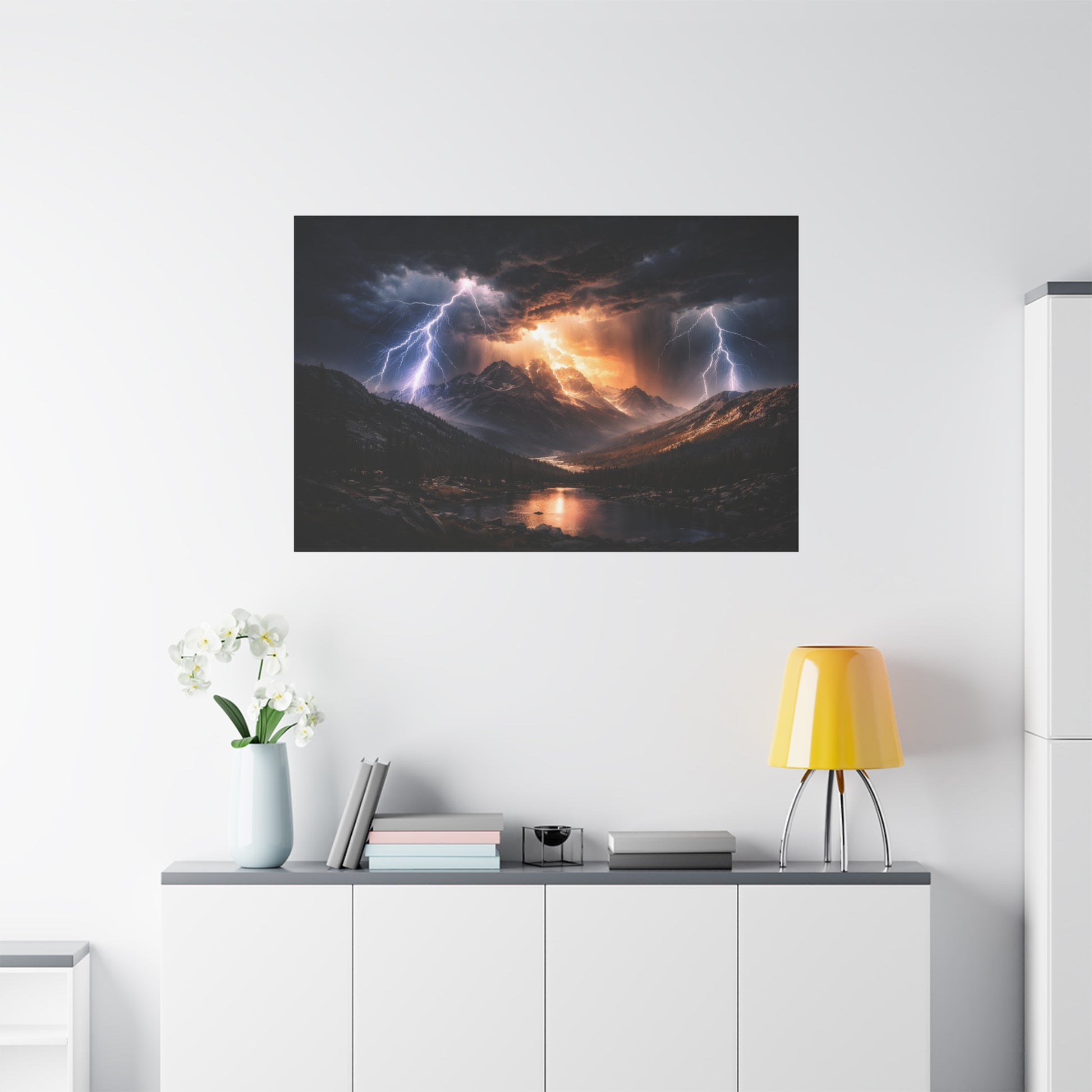 Storm Over the Mountains Canvas – Dramatic Lightning Landscape Wall Art, canvas wall art, gallery image 69 of 76