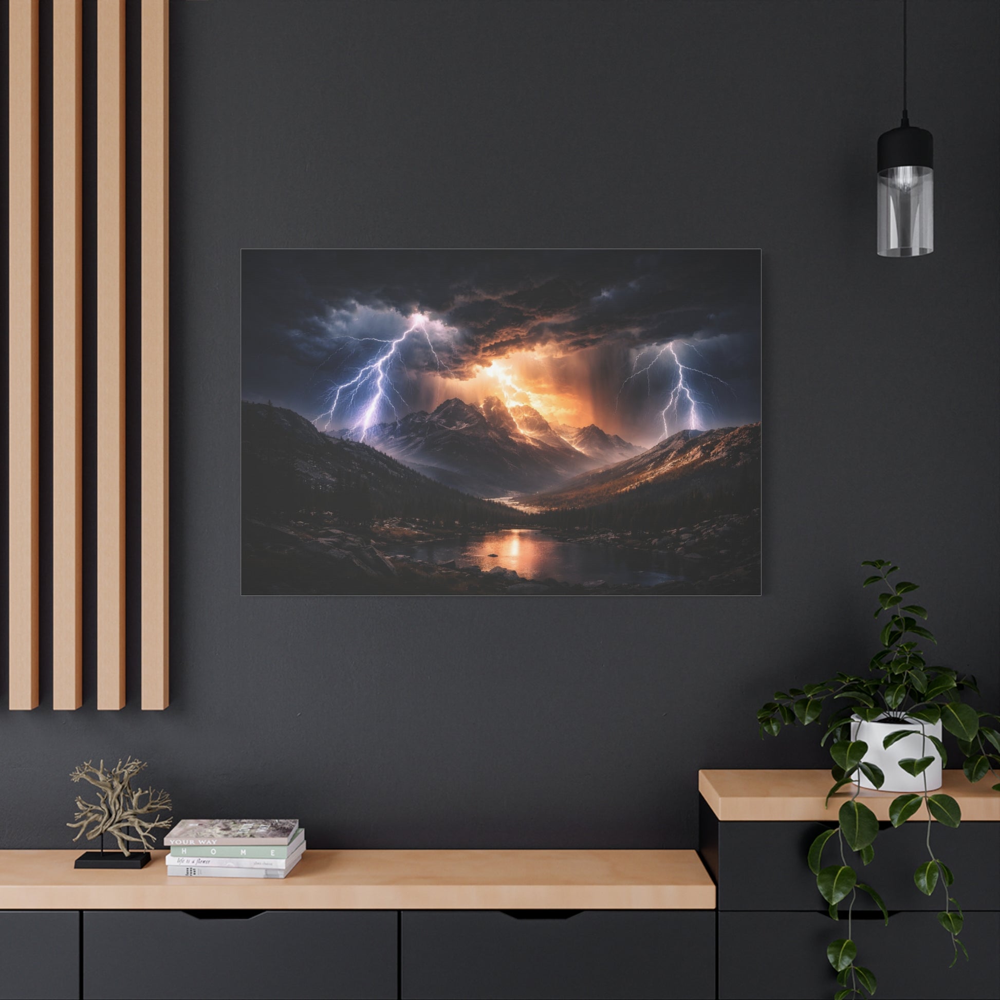 Storm Over the Mountains Canvas – Dramatic Lightning Landscape Wall Art, canvas wall art, gallery image 70 of 76
