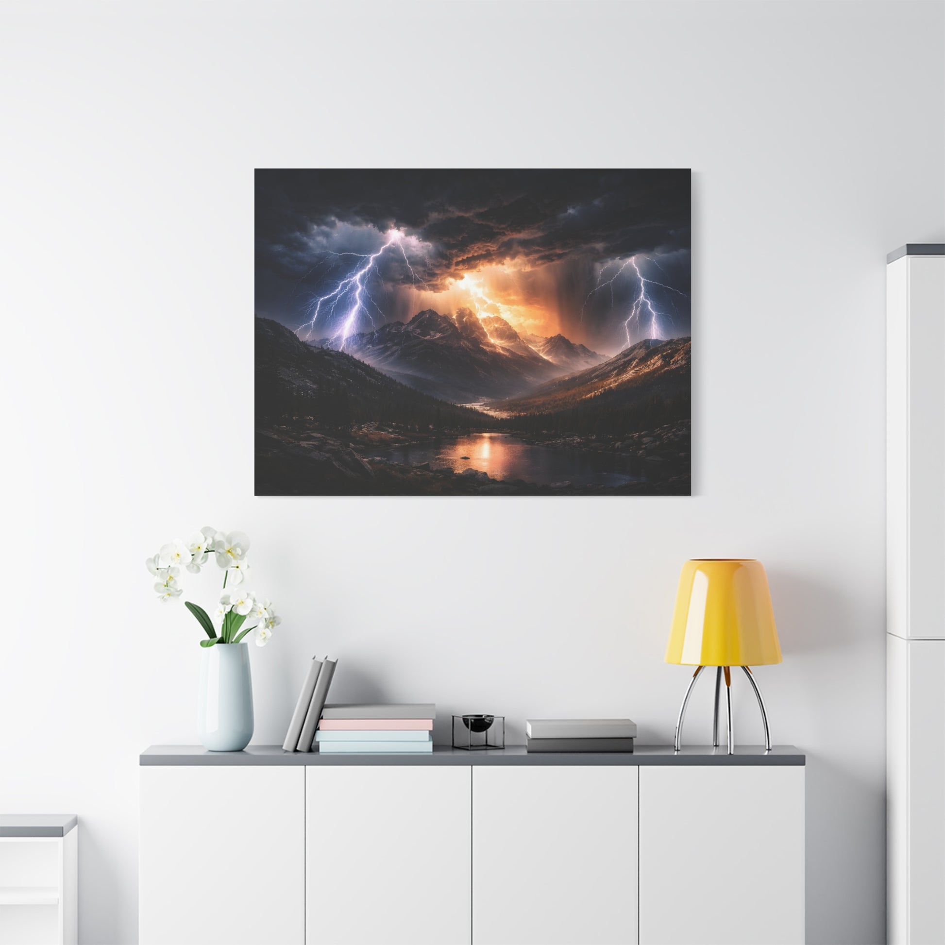 Storm Over the Mountains Canvas – Dramatic Lightning Landscape Wall Art, canvas wall art, gallery image 72 of 76