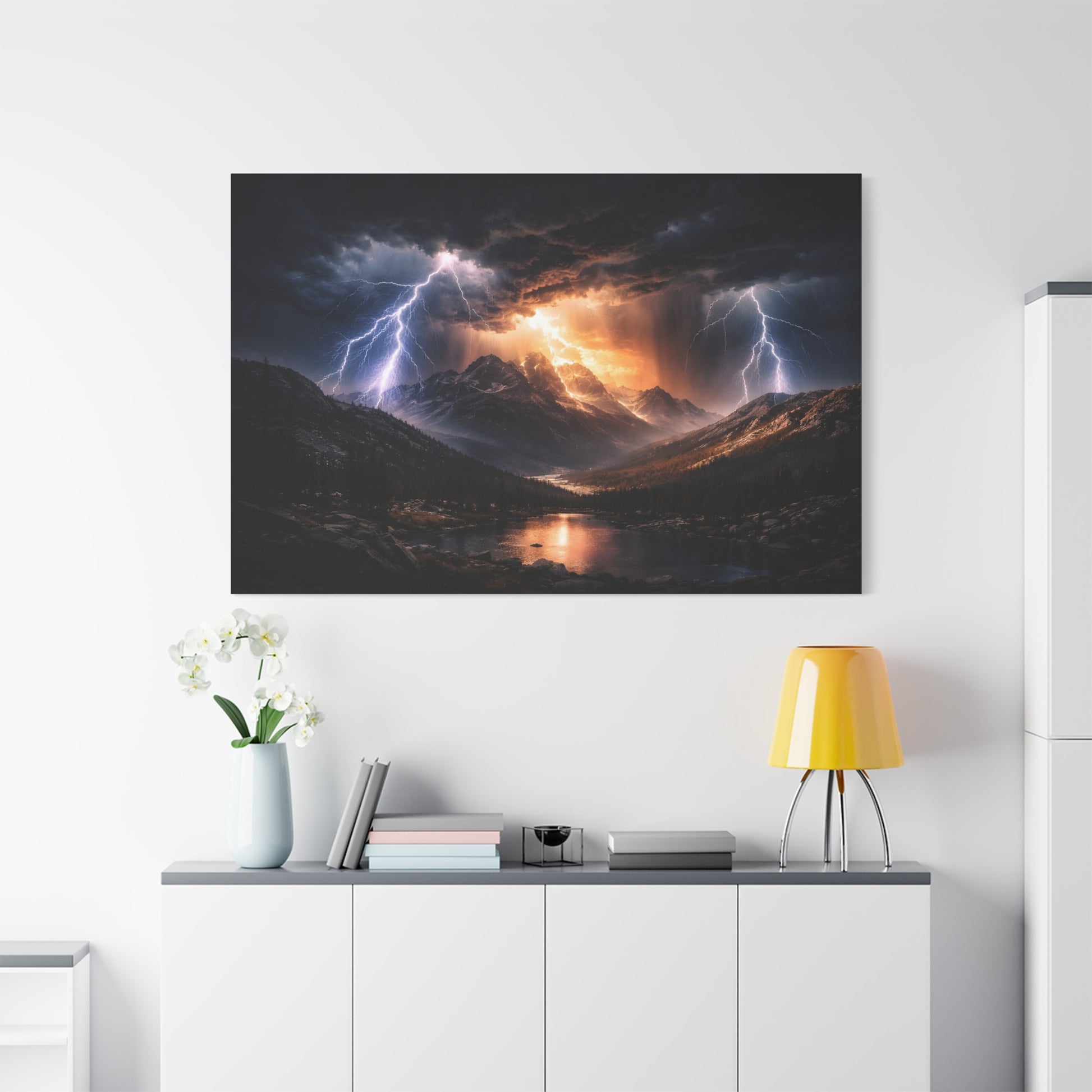 Storm Over the Mountains Canvas – Dramatic Lightning Landscape Wall Art, canvas wall art, gallery image 75 of 76