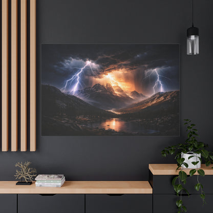 Storm Over the Mountains Canvas – Dramatic Lightning Landscape Wall Art, canvas wall art, gallery image 76 of 76