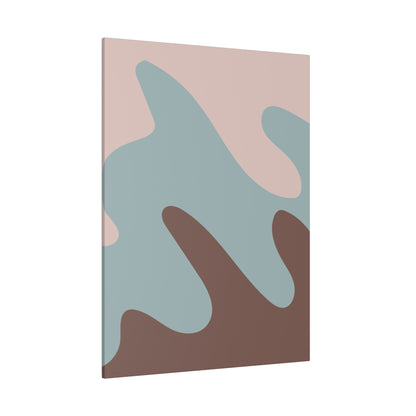 Abstract wall art canvas featuring pastel pink, blue, and brown amoeba-like shapes.