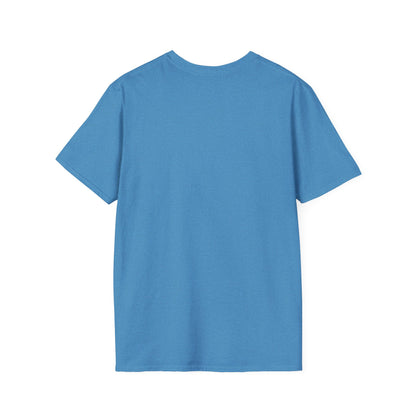 Back view of a plain blue short-sleeve T-shirt on a white background.