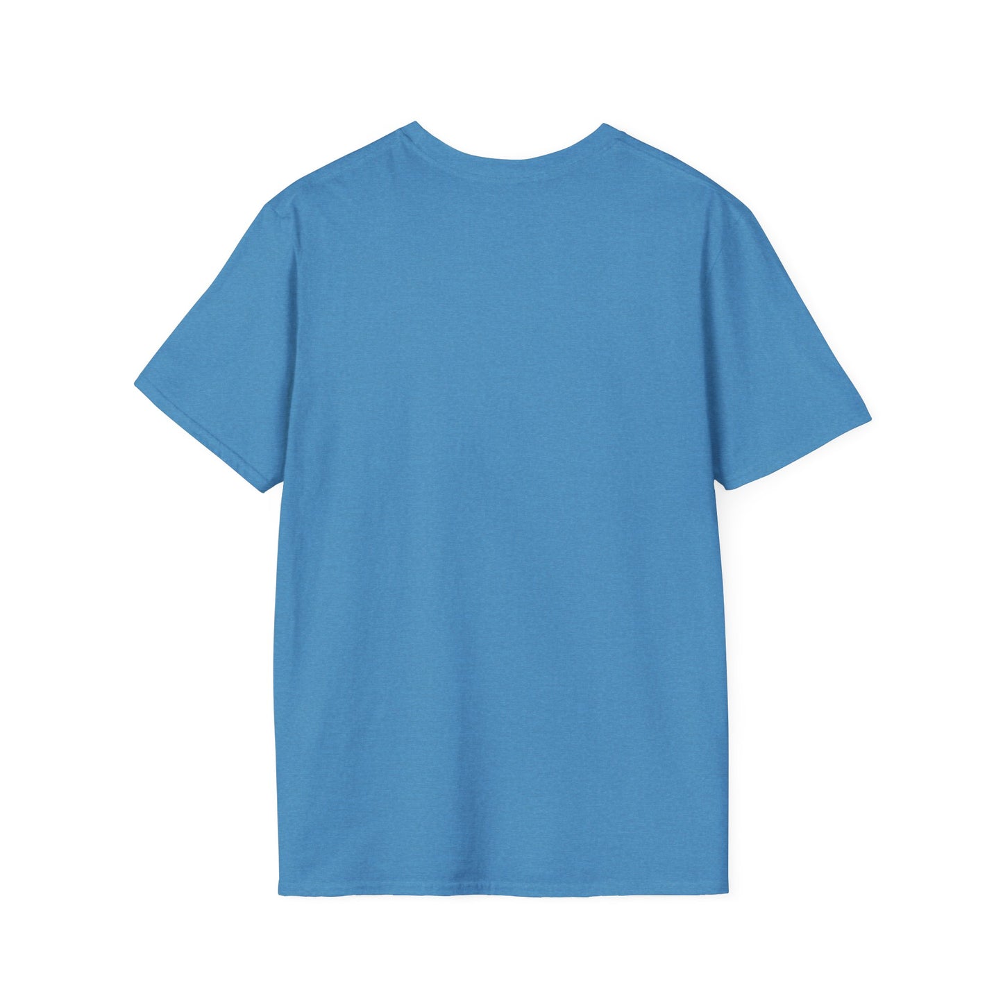 Back view of a blue short-sleeve crew-neck T-shirt in solid color.