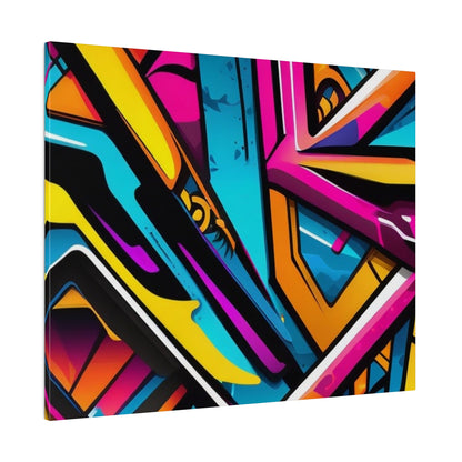 Abstract graffiti artwork with bold neon colors including pink, yellow, blue, orange and black.