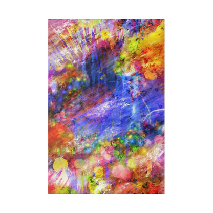 Rectangular abstract print featuring a vibrant tie-dye pattern with red, blue, yellow, green, and purple splashes.
